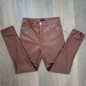 Women’s Shinestar Faux Leather Brown Leggings / Size Medium / Mid-Rise